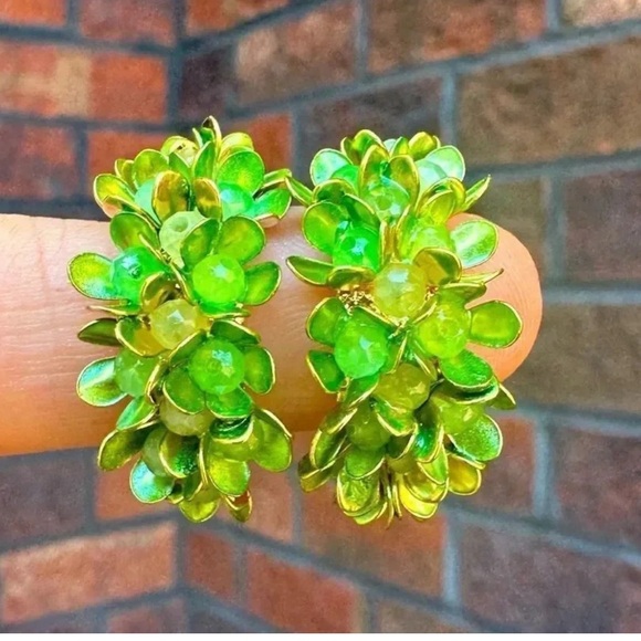 Anthropologie Jewelry - Green Floral Hoop Earrings